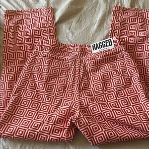 Ragged Red and White Geometric Print Straight Leg jeans